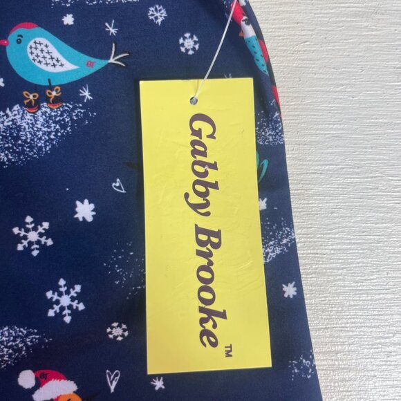 Gabby Brooke Christmas Scrub Top Womens Small Blue New Bird Print - Picture 10 of 10